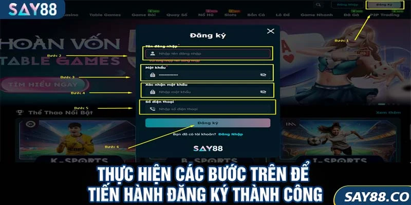 thực hiện các bước để tiến hành đăng ký tài khoản thành công